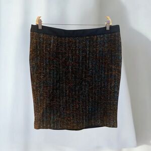 Boden Tweed Skirt Sz 16R Knee Length Brown Blue Orange Flecks Back Slit